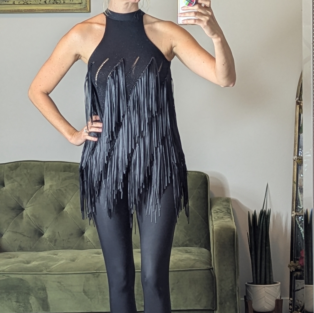 MNG Suit Vintage Knit Sparkle Fringe Tassel Sweater Halter Top Size XS Sexy